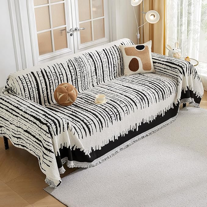 HAOMAIJIA Boho Sofa Covers Couch Covers for 2 Cushion Couch Sofa Pet Friendly Soft Thick Non Slip Couch Cover for Dogs Washable Sectional Couch Covers L Shape Furniture Protecto (XF-Black, 71"x102")