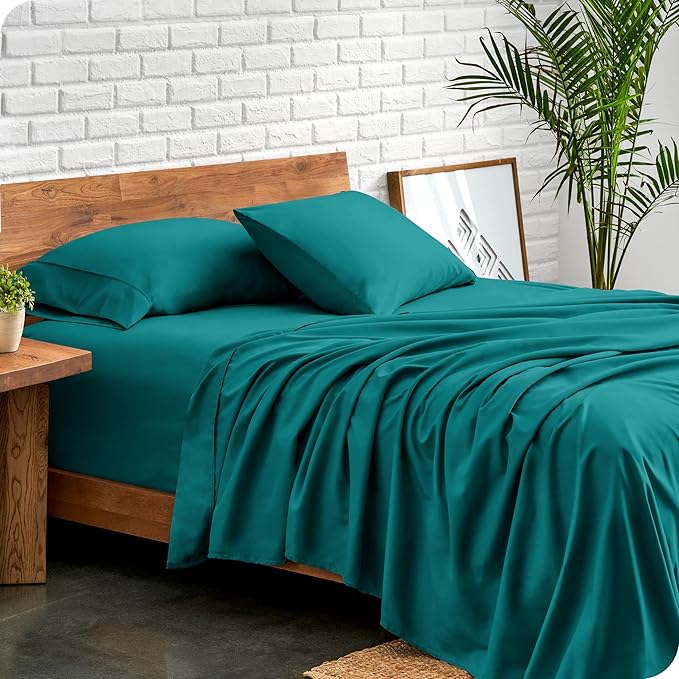 Bare Home Queen Sheet Set - Luxury 1800 Ultra-Soft Microfiber Bed Sheets - Double Brushed - Deep Pockets - Easy Fit - 4 Piece Set - Bedding Sheets & Pillowcases (Queen, Emerald)