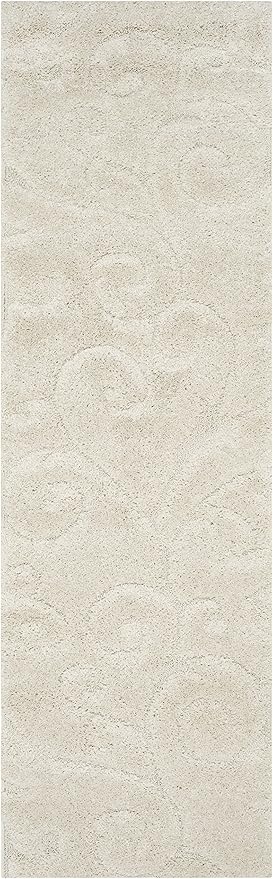 SAFAVIEH Florida Shag Collection Runner Rug - 2'3" x 9', Creme & Creme, Scroll Design, Non-Shedding & Easy Care, 1.2-inch Thick Ideal for High Traffic Areas in Living Room, Bedroom (SG455-1111)