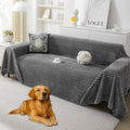 HAOMAIJIA Faux Fur Sofa Covers Couch Covers for 2 Cushion Couch Sofa Pet Friendly Soft Non Slip Couch Cover for Dogs Washable Sectional Couch Covers L Shape Furniture Protector (Grey, 71"x102")