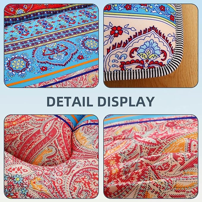 Bohemian Retro Japanese Floor Mattress, Vintage Floral Tatami Floor Mat, Portable Roll up Futon Mattress for Guest,Tavel (C,Full 80" X 47")
