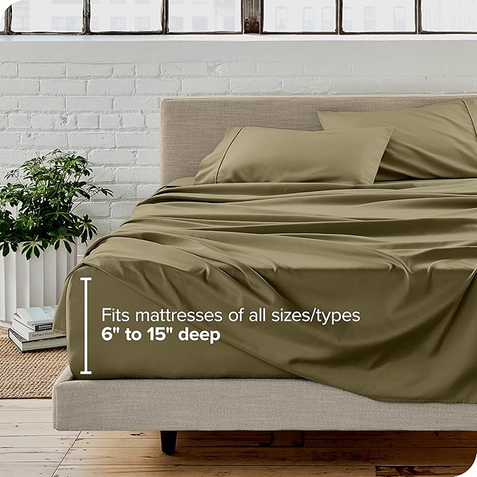 Bare Home Split Head Flex King Sheet Set - 1800 Ultra-Soft Microfiber Bed Sheets - Double Brushed - Deep Pockets - Easy Fit - 4 Piece Set - FlexTop King Bedding Sheets (Split Head Flex King, Olive)