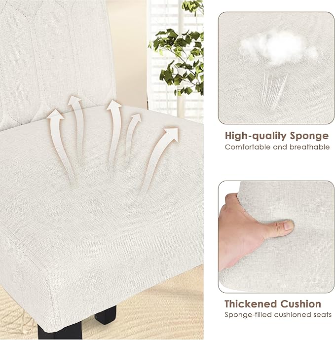 VECELO Upholstered Dining Chairs Set of 4, Modern Accent Parsons with Comfort Seat, Solid Wood Legs w/Rubber Footpads, for Living Room Kitchen, Beige