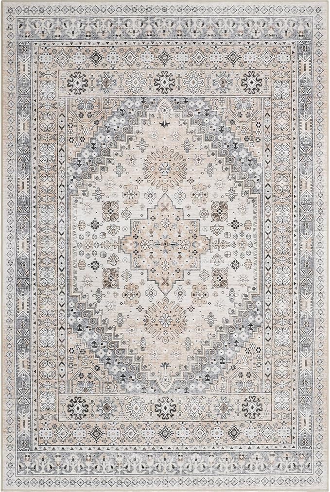 zesthome 9x12 Area Rugs,Stain Resistant Washable Rug,Ultra-Thin Rugs for Living Room,Bedroom,Non-Slip Backing Home Decor Large Area Rug (Beige,9'x12')