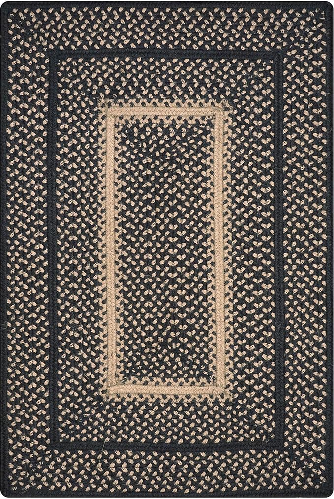 Manchester Jute Braided Rugs 20x30 - Primitive Style Black and Tan Rug to Use in Country Kitchen, Entryways and Bathrooms