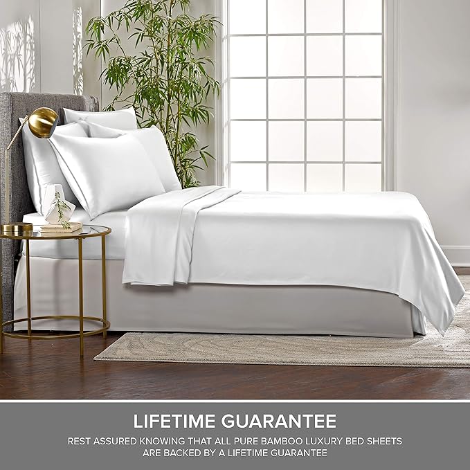 Split King Sheets by Pure Bamboo, Genuine 100% Organic Viscose Derived from Bamboo Bed Sheet Set, Soft & Cooling, Double Stitching *Not for Split Top (Split King, White)