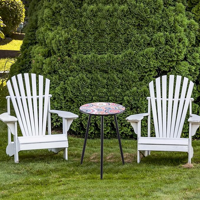 1 Pack Metal Mosaic Round Side Table 13.4" Small End Corner Tables for Patio Round Accent Garden Table for Small Spaces for Garden, Balcony, Plant Stand Indoor Outdoor