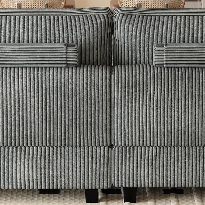 Eafurn Convertible L Shaped Modular Sectional Sofa Couch, 5 Seater Corduroy Upholstered Corner Sofa Lounge Couch with Extra Wide Reversible Chaise Lounge and Headrest for Living Room