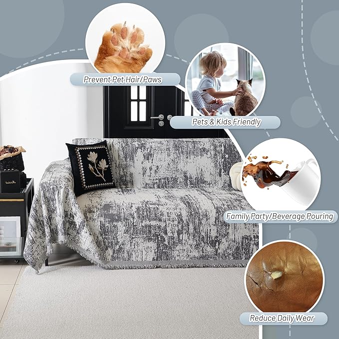 MYSKY HOME Couch Cover for Sectional Sofa Set Abstract Geometric Furniture Sofa Cover Washable for Dog Cat Pet Couch Cover 3 Seat Sofa Chenille Couch Protector Multi-Use Couch Cover Blanket, 71" X134"