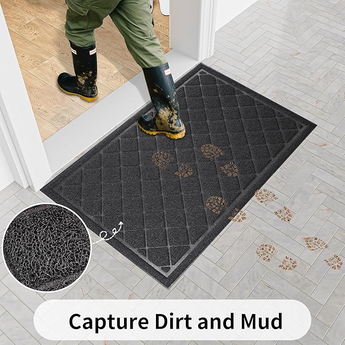 Front Door Mat Indoor Outdoor, 60" x 24" Non Slip Welcome Doormat for Entryway, Heavy Duty Low Profile Entrance Rug for High Traffic Areas, Patio, Outside Entry, Yard, Porch Waterproof