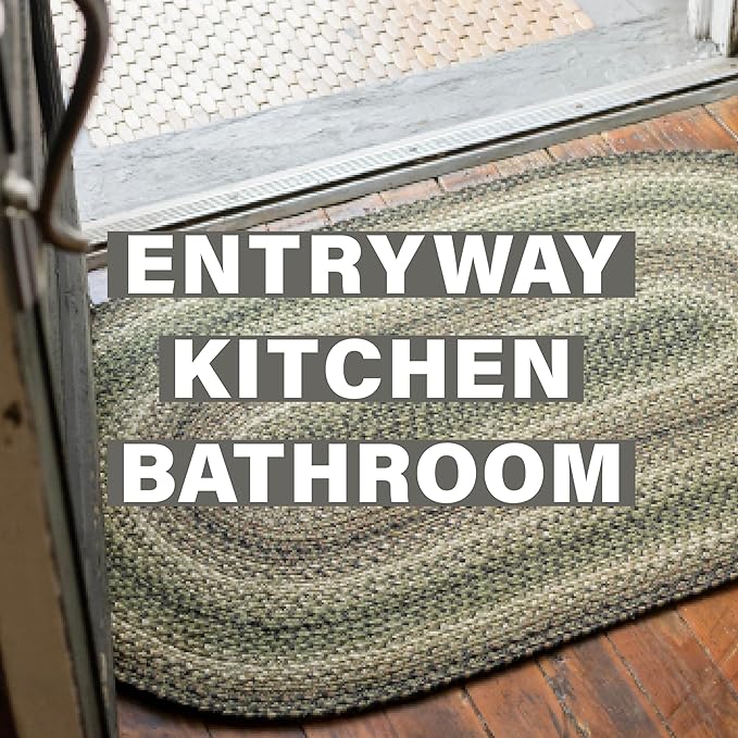 Pinecone Green Oval Braided Rug, 2x3' - Handmade with Jute, Warm Country Rustic Decor, Perfect for Bathrooms and Entryways - Reversible and Easy to Clean