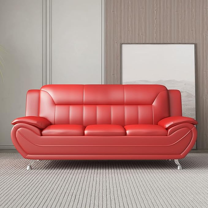 Container Furniture Direct Michael Modern Faux Leather Upholstered Stainless Steel Legs Living Room, Chair, Loveseat, Sofa, Black Camel