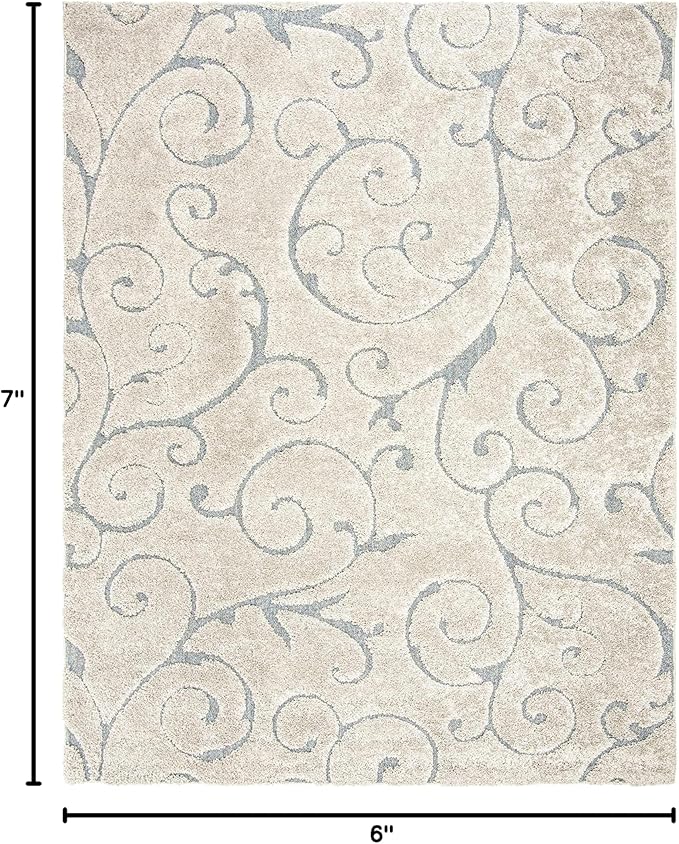SAFAVIEH Florida Shag Collection Area Rug - 5'3" x 7'6", Beige & Blue Grey, Scroll Design, Non-Shedding & Easy Care, 1.2-inch Thick Ideal for High Traffic Areas in Living Room, Bedroom (SG455-1155)