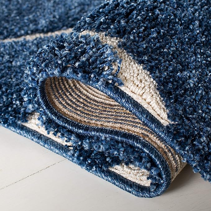 SAFAVIEH Florida Shag Collection Area Rug - 4' Round, Dark Blue & Cream, Scroll Design, Non-Shedding & Easy Care, 1.2-inch Thick Ideal for High Traffic Areas in Living Room, Bedroom (SG455-6511)