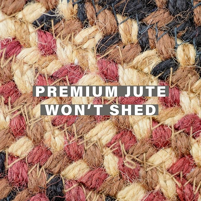 Homespice Prescott Jute Braided Area Rug 5x8' - Country Style Dining Room Rugs for Under Table for Primitive Decor