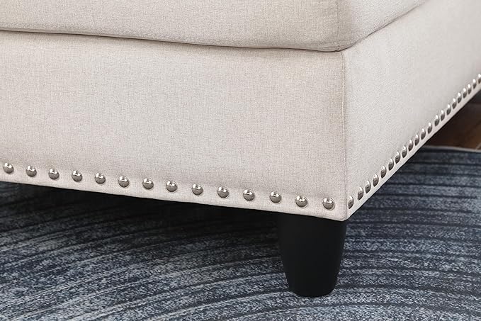 Ball & Cast 98" L Shaped Sectional Couch for Living Room with Storage Ottoman & Nailhead Trim,4 Seat Linen Upholstered Modular Sectional Sofa Set 3 PCS W/Chaise & Cup Holders,for Home,Office,Beige
