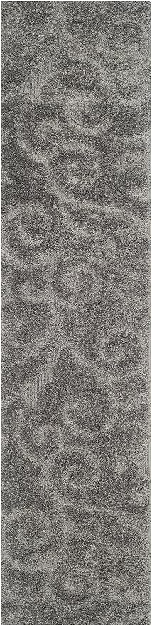 SAFAVIEH Florida Shag Collection Runner Rug - 2'3" x 9', Grey, Scroll Design, Non-Shedding & Easy Care, 1.2-inch Thick Ideal for High Traffic Areas in Living Room, Bedroom (SG455-8013)