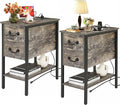 VECELO End Tables,Narrow Nightstands with Charging Station & USB Ports &Drawers,Night Stand for Living Room, Bedroom,Misty Gray