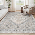zesthome 5x7 Area Rugs - Ultra-Thin Washble Rug, Stain Resistant Anti Slip Backing Rugs for Living Room,Bedroom, Vintage Home Decor Area Rug (Beige,5'x7')
