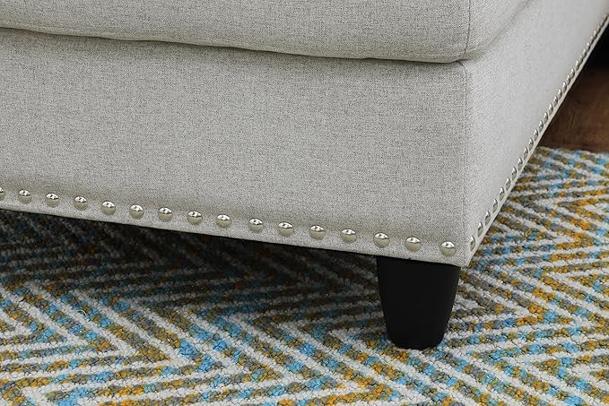 Ball & Cast 98" L Shaped Sectional Couch for Living Room with Chaise & Nailhead Trim,4 Seat Linen Upholstered Modular Sectional Sofa Set 2 PCS W/Cup Holders and 2 Pillows for Home,Office,Light Gray