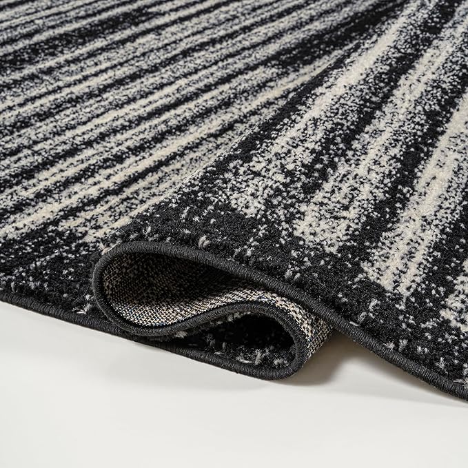 JONATHAN Y Khalil Modern Berber Stripe Black/Cream Indoor Area Rug, 8x10, Contemporary, Bohemian, Easy-Cleaning for Living Room, Bedroom, Kitchen, Pet Friendly, Non-Shedding (MOH207F-8)