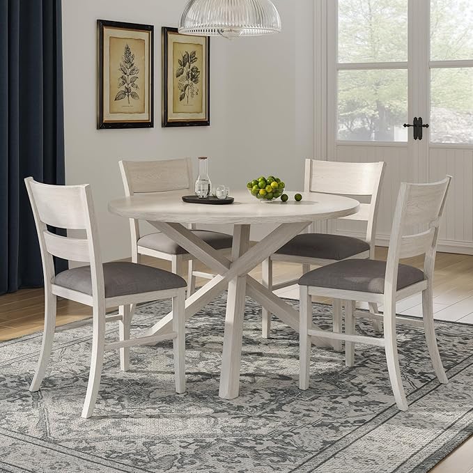 VECELO Peatuk 4-Piece Solid Wood Dining Table Set for 4-6, Modern Breakfast Dinette Kitchen Table with Chairs for Dining Room, Kitchen, Grey