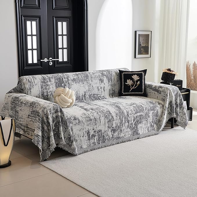 MYSKY HOME Couch Cover for Sectional Sofa Set Abstract Geometric Furniture Sofa Cover Washable for Dog Cat Pet Couch Cover 3 Seat Sofa Chenille Couch Protector Multi-Use Couch Cover Blanket, 71" X134"