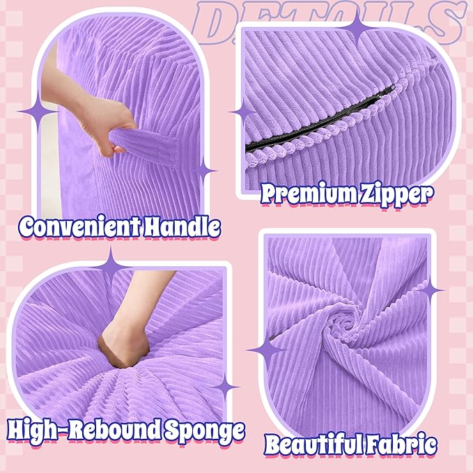 HABUTWAY 6FT Bean Bag Chair,Giant Bean Bag Chairs for Adults,Big Bean Bags with Memory Foam Filled, Large Beanbag Chairs with Soft Corduroy Cover-Purple