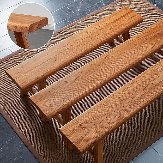 Farmhouse Wood Bench Indoor - 39.3 Inch entryway Bench, Natural Solid Wood, Durable and Sturdy, Suitable for Dining Room, Bedroom, Porch and Other Narrow Spaces