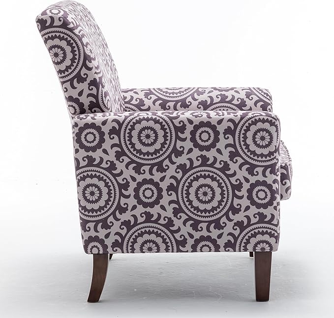 Container Furniture Direct Contemporary Accent Arm Chair with Birch Wood Frame and Velvet Upholstery, Armchair for Office and Living Room Decor, Removable Cushions, 02 Printed Fabric