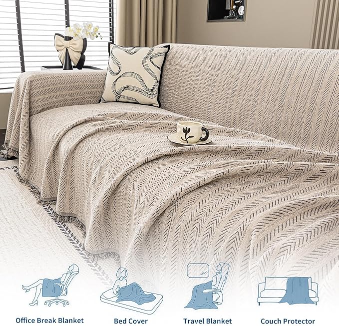 Nobildonna Sofa Chair Cover Waterproof Soft Thicken Chenille Cushion Couch Cover with Tassels,Washable Sofa Slipcovers for Armchair Recliner Sectional Sofa Furniture Protector, Brown 71"x71"