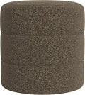 HomePop Upholstered Round Ottoman (No Lid, Seat Only) Home Décor | Round Pouf Foot Rest – Dark Brown Boucle