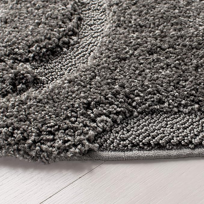 SAFAVIEH Florida Shag Collection Area Rug - 6'7" Round, Grey, Scroll Design, Non-Shedding & Easy Care, 1.2-inch Thick Ideal for High Traffic Areas in Living Room, Bedroom (SG455-8013)