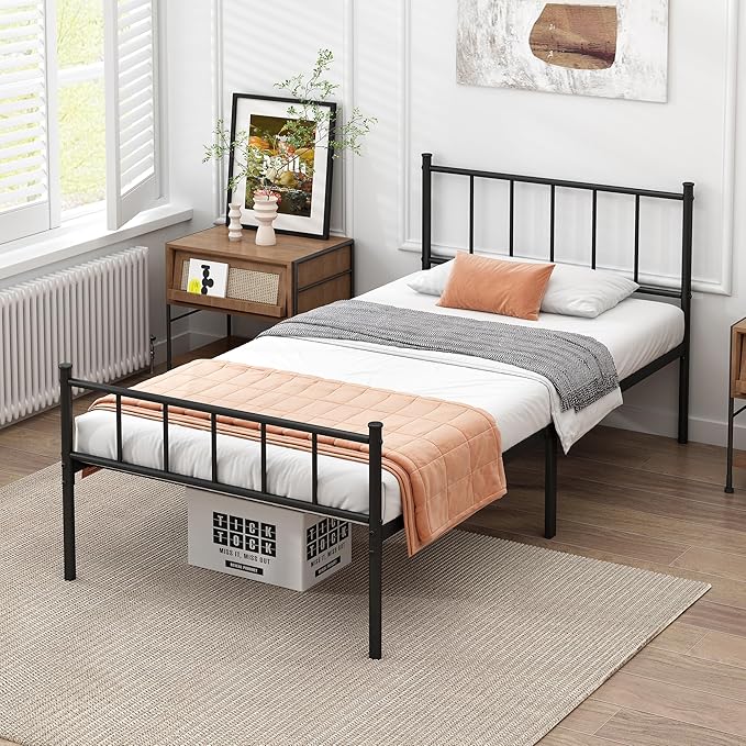 Twin Bed Frame-Classic Metal Platform Bed Frame,Mattress Foundation with Steel Slat Support,Under Foundation Storage,No Box Spring Needed, Easy Assembly, Twin Size