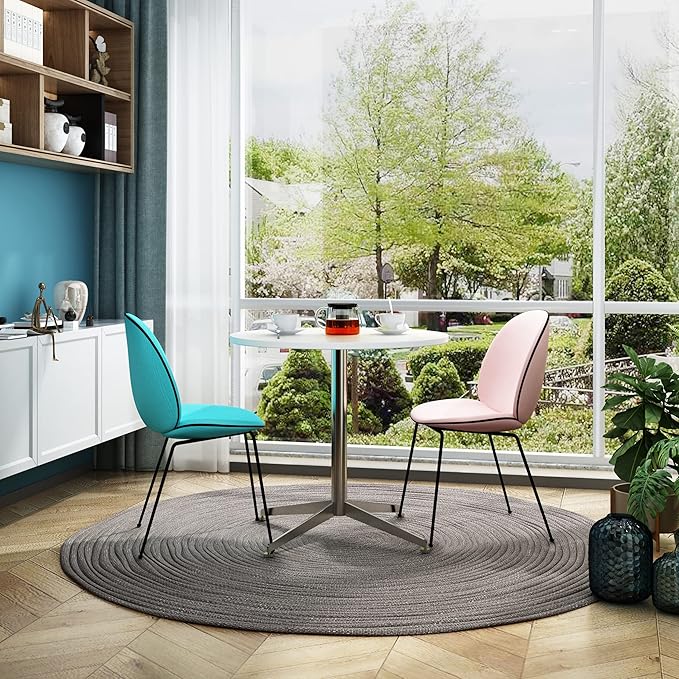 White Dining Table Round Small Office Table Conference Table Coffee Meeting Table w/Stainless Steel X-Shaped Pedestal for Office Boardroom Kitchen Living Room 31.5 inch
