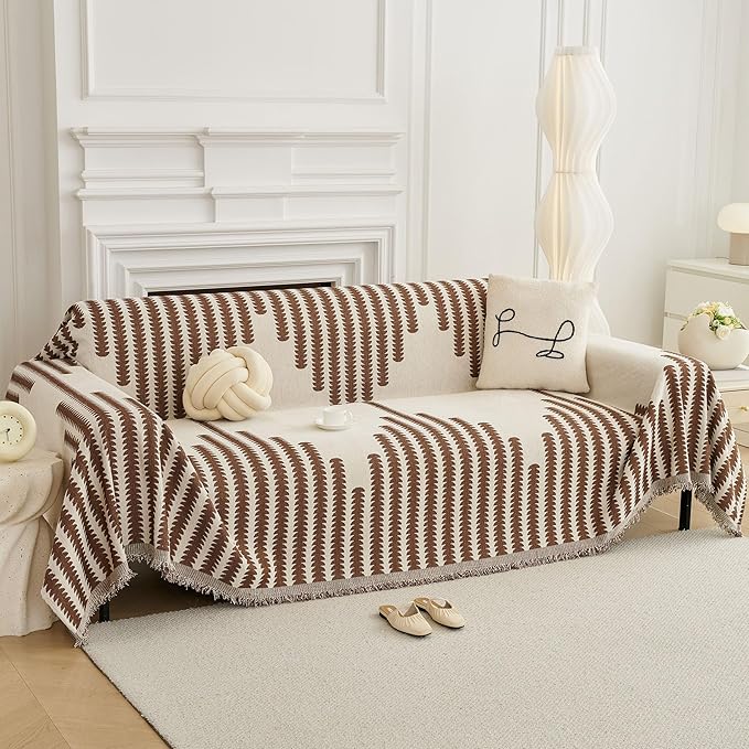HAOMAIJIA Boho Sofa Covers Couch Covers for 3 Cushion Couch Sofa Pet Friendly Soft Thick Non Slip Couch Cover for Dogs Washable Sectional Couch Covers L Shape Furniture Protector (Brown, 91"x134")