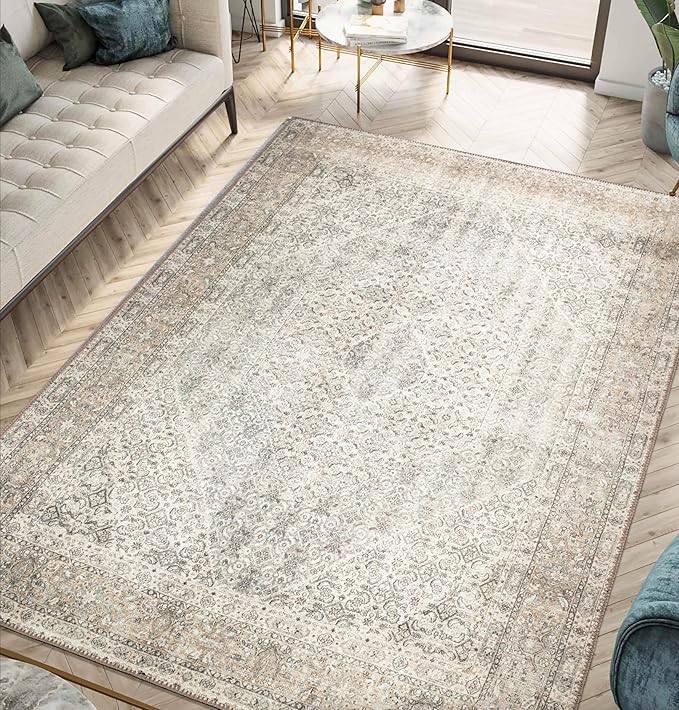 Keen Home Design 8x10 Rug - Machine Washable Area Rug with Non-Slip Backing, Ideal for Living Room, Dining Room, Bedroom - Vintage, Easy Clean, Durable, Low Pile Rug - (8' x 10')