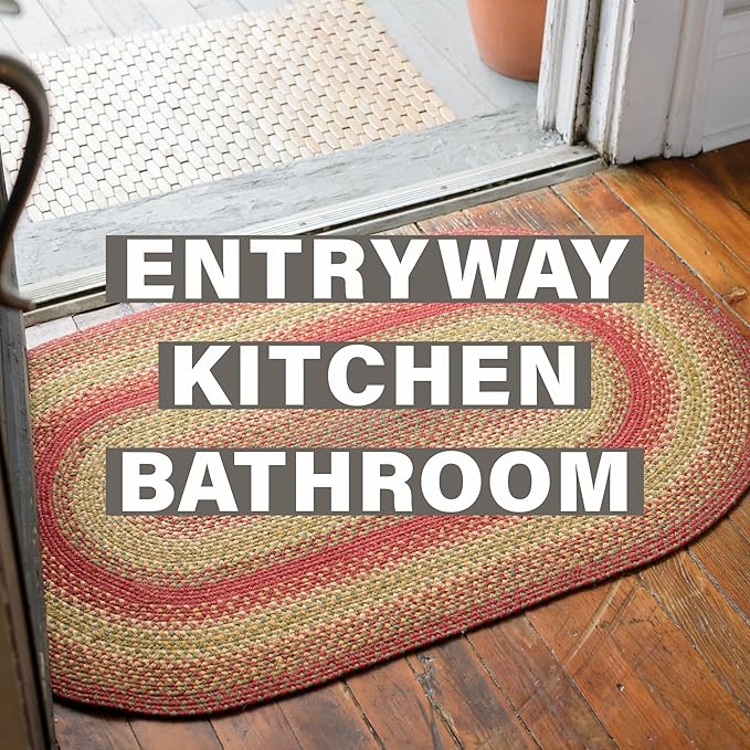 Cider Barn Cranberry Red Jute Braided Rug, 2x6' Rectangle - Perfect Country Rustic Decor for Entryway, Kitchen, Everywhere