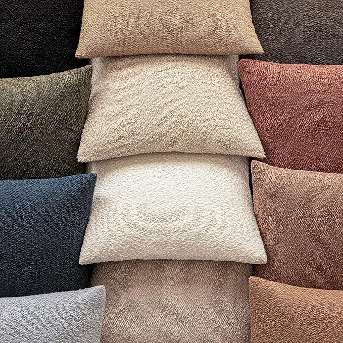 Foindtower Pack of 2 Textured Boucle Throw Pillow Covers Accent Solid Pillow Cases Cozy Soft Decorative Couch Cushion Case for Chair Sofa Bedroom Living Room Home Decor 18x18 Inch Light Khaki Tan