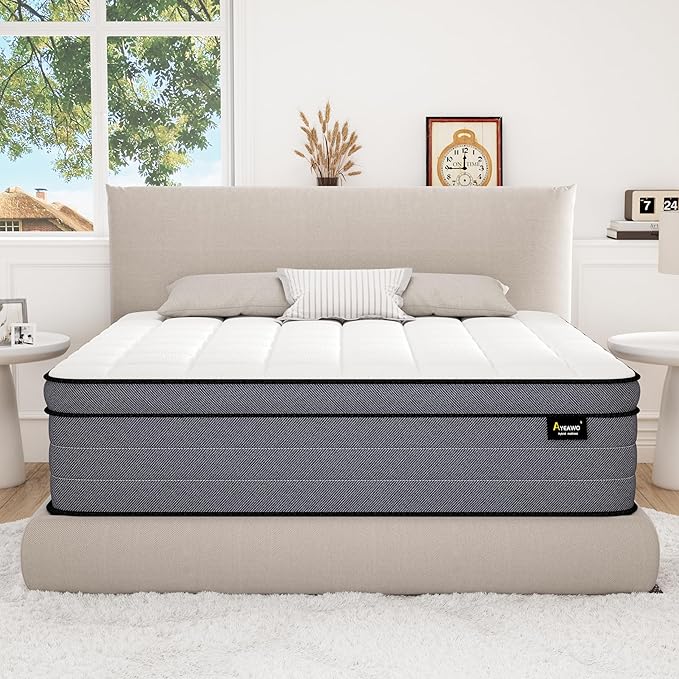 Queen Mattress, 12 Inch Hybrid Queen Size Mattresses in a Box with Gel Memory Foam and Individual Pocket Springs|Pressure Relief & Motion Isolation, Medium Firm Feel