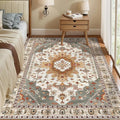 Tangsoo 4x6 Area Rug, Vintage Turmeric, Machine Made Geometric, Indoor, Foldable Non Slip Washable Shed Resistant, 0.35 Inch Pile, Rectangular, Bedroom Bathroom Living Room Entryway