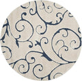 SAFAVIEH Florida Shag Collection 4' Round Cream/Blue SG455 Scrolling Vine Graceful Swirl Textured Non-Shedding Living Room Bedroom Dining Room Entryway Plush 1.2-inch Thick Area Rug