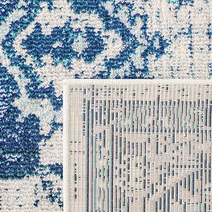 SAFAVIEH Monaco Collection MNC243A Boho Chic Medallion Distressed Non-Shedding Living Room Bedroom Accent Area Rug, 3' x 5', Ivory / Blue