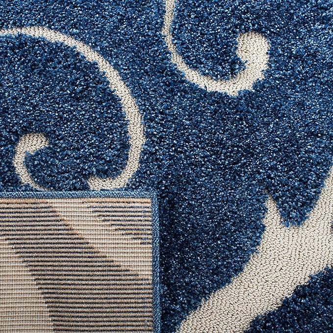 SAFAVIEH Florida Shag Collection Runner Rug - 2'3" x 9', Dark Blue & Cream, Scroll Design, Non-Shedding & Easy Care, 1.2-inch Thick Ideal for High Traffic Areas in Living Room, Bedroom (SG455-6511)