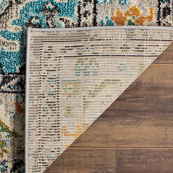 SAFAVIEH Monaco Collection Area Rug - 8' x 10', Grey & Light Blue, Boho Chic Medallion Distressed Design, Non-Shedding & Easy Care, Ideal for High Traffic Areas in Living Room, Bedroom (MNC243G)