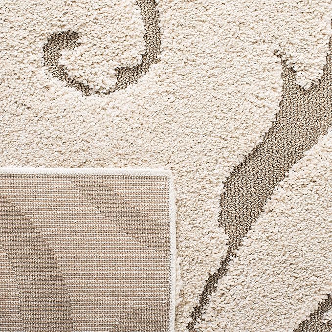 SAFAVIEH Florida Shag Collection X-Large Area Rug - 11' x 15', Cream & Beige, Scroll Design, Non-Shedding & Easy Care, 1.2-inch Thick Ideal for High Traffic Areas in Living Room, Bedroom (SG455-1113)