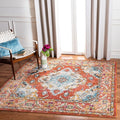 SAFAVIEH Monaco Collection Area Rug - 5' Square, Orange & Light Blue, Boho Chic Medallion Distressed Design, Non-Shedding & Easy Care, Ideal for High Traffic Areas in Living Room, Bedroom (MNC243H)