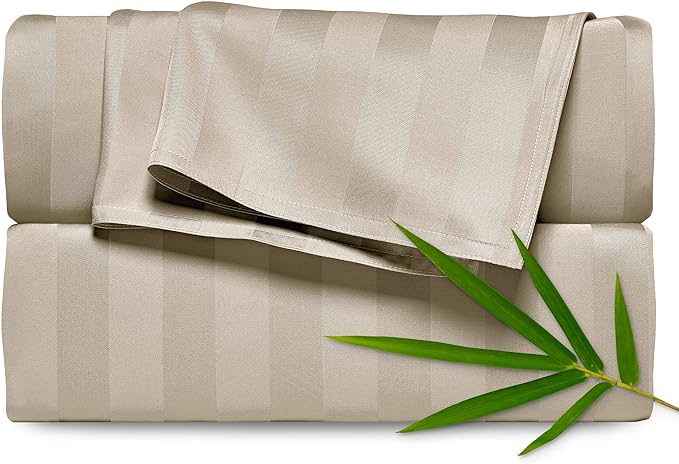 Split King Sheets by Pure Bamboo, Genuine 100% Organic Viscose Derived from Bamboo Bed Sheet Set, Soft & Cooling, Double Stitching *Not for Split Top (Split King, Jacquard Sand)