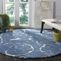 SAFAVIEH Florida Shag Collection Area Rug - 9' Round, Light Blue & Cream, Scroll Design, Non-Shedding & Easy Care, 1.2-inch Thick Ideal for High Traffic Areas in Living Room, Bedroom (SG455-6011)