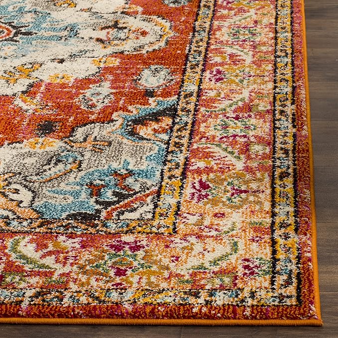 SAFAVIEH Monaco Collection Runner Rug - 2'2" x 12', Orange & Light Blue, Boho Chic Medallion Distressed Design, Non-Shedding & Easy Care, Ideal for High Traffic Areas in Living Room, Bedroom (MNC243H)